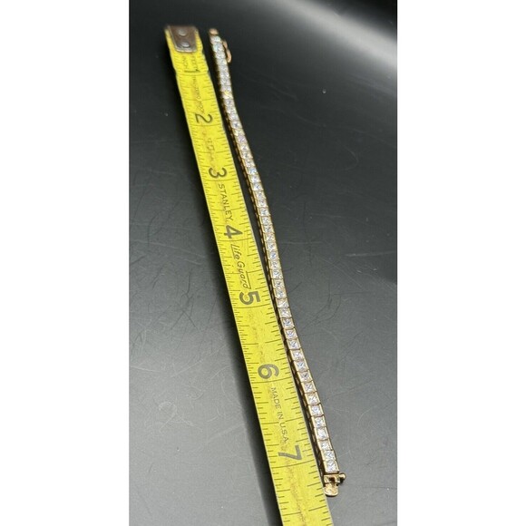 Tennis Bracelet Gold Tone 925 Box Chain Cubic Zirconia Signed R 7 1/2" - Picture 6 of 8